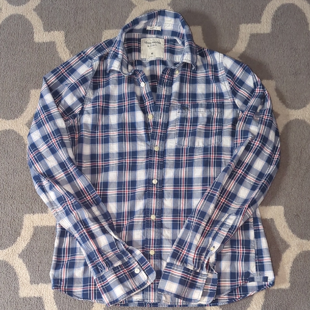 Abercrombie & Fitch Navy and White Plaid Shirt